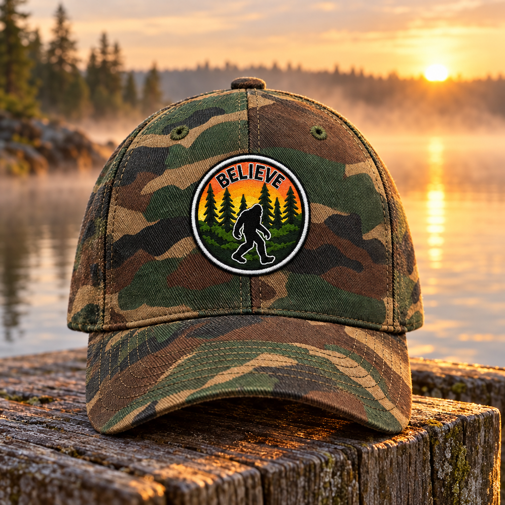 BELIEVE camo trucker cap